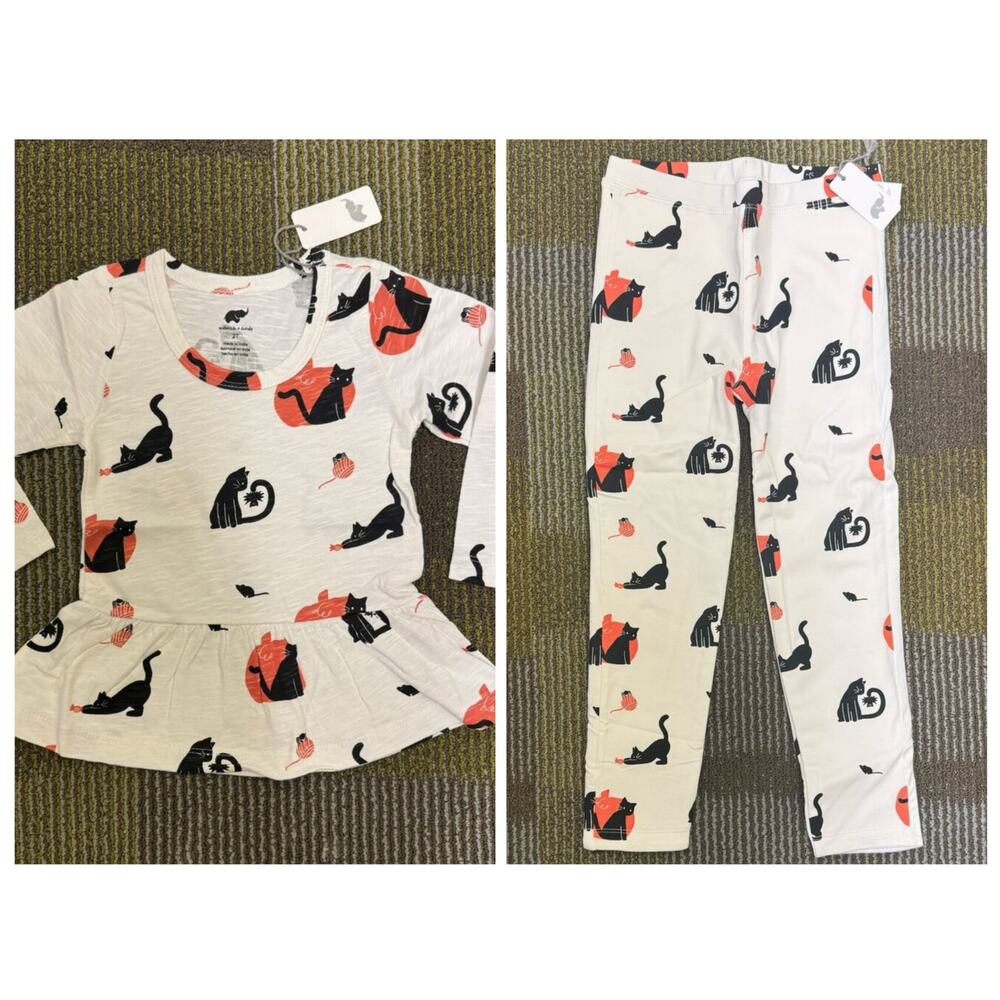 Halloween Black Cats Bundle Peplum Top Leggings Girls Sz 10 Organic Monica Andy